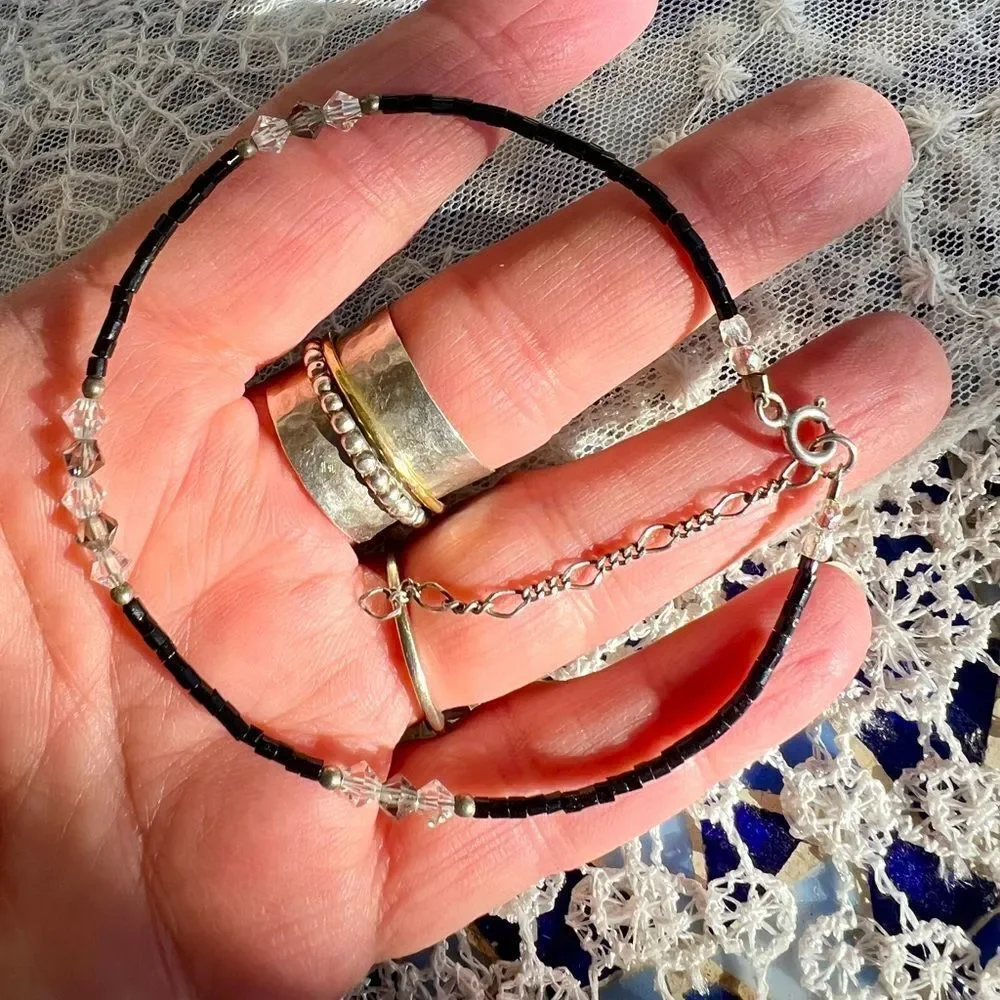 Vintage Dainty Sterling & Crystal Bracelet Anklet